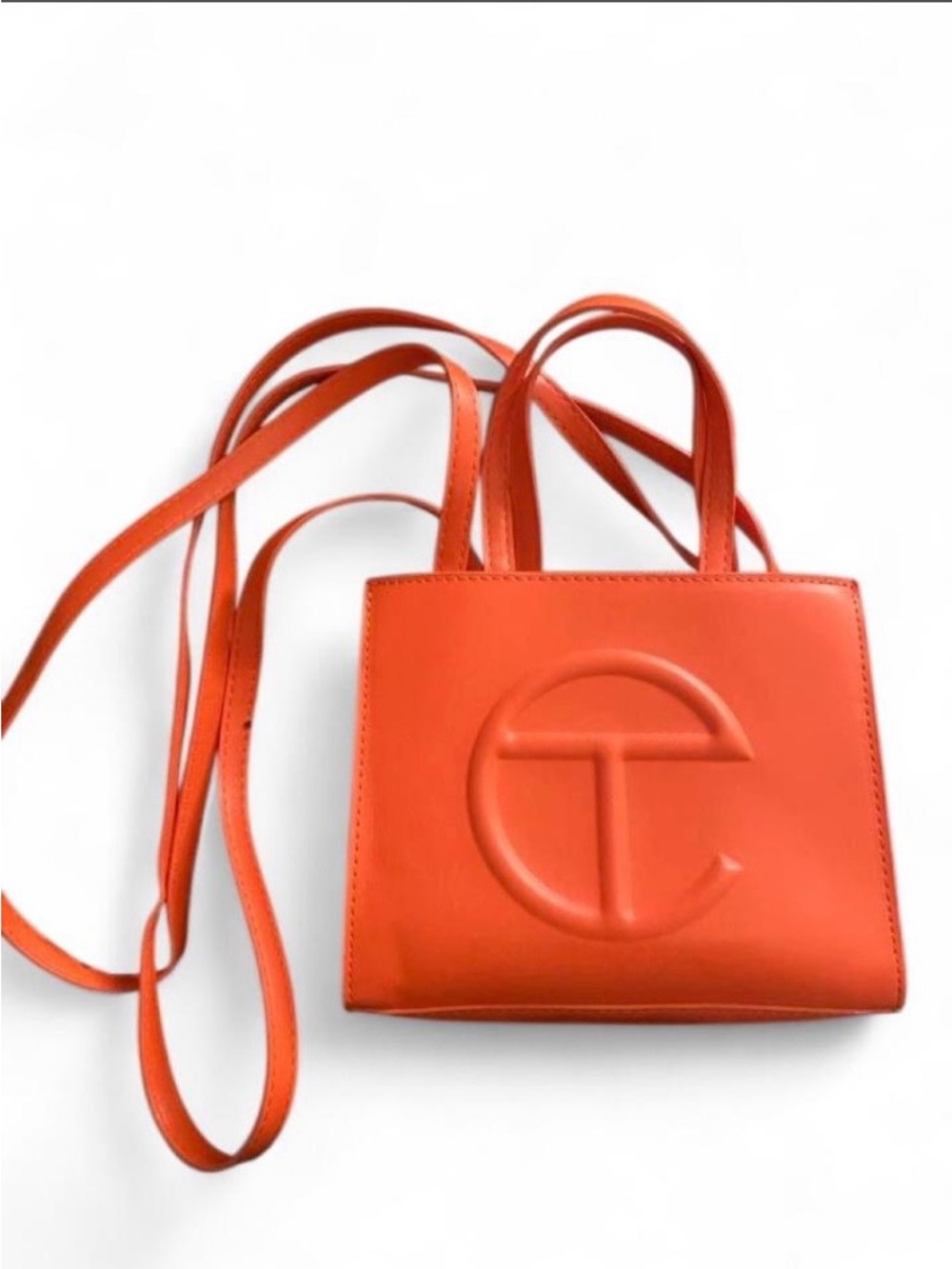 Telfar Orange Leather Crossbody Bag with Embossed Logo